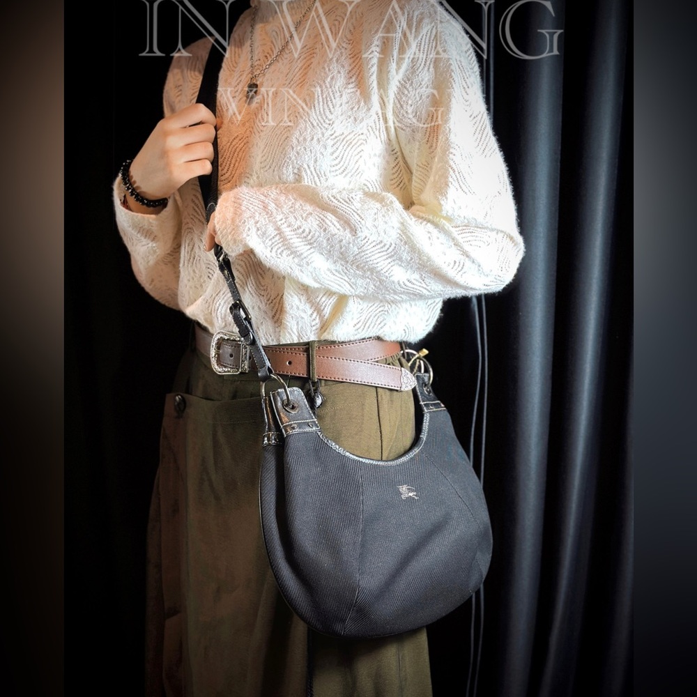 Burberry Canvas Crossbody, Black, Boho style, EC